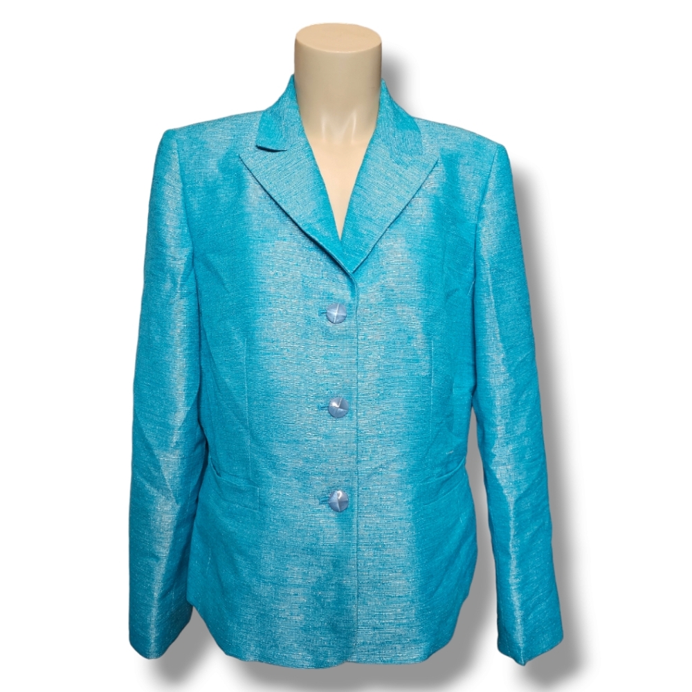 Le Suit blue and metallic silver blazer. 12